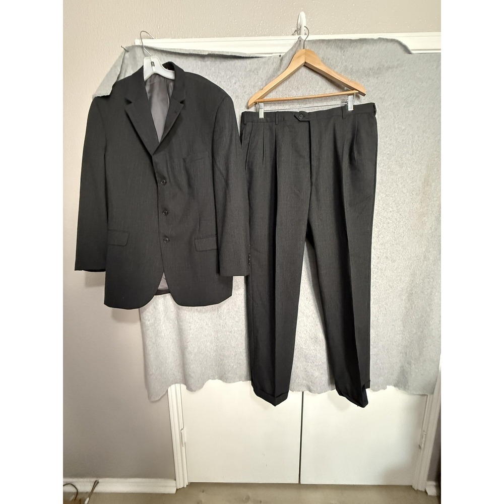 Andrew Fezza Suit Mens 46 40x30 Gray Wool Cashmere 2 Piece Jacket Pants‎ Formal